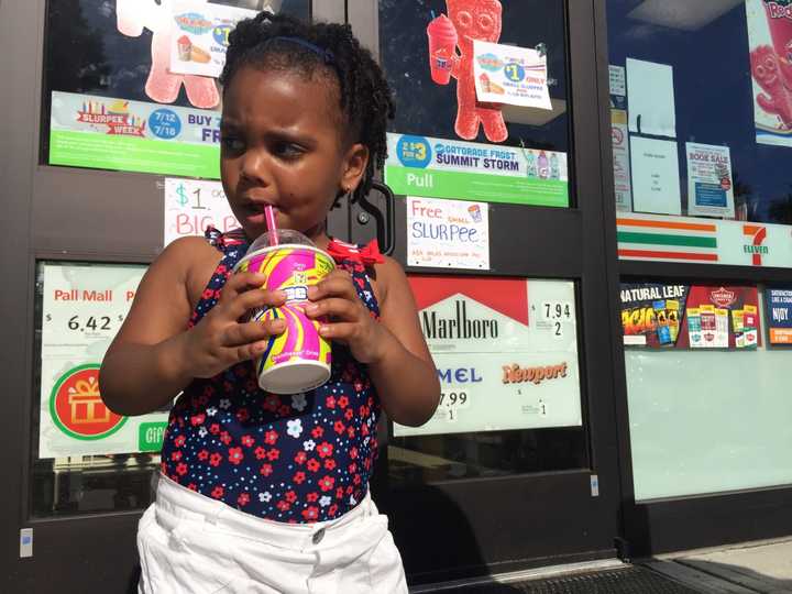 Layla, 2, loves her mango Slurpee.