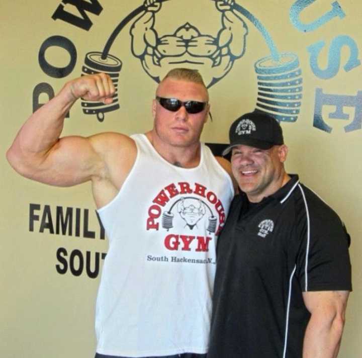 Erik Santiago of South Hackensack, right, with former WWE and UFC champion Brock Lesnar.