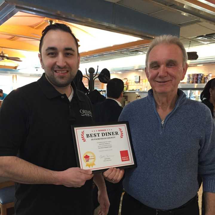 Demetris, left, and Vasilios (Bill), right, Papanikolaou, the owners of Orem&#x27;s Diner in Wilton.