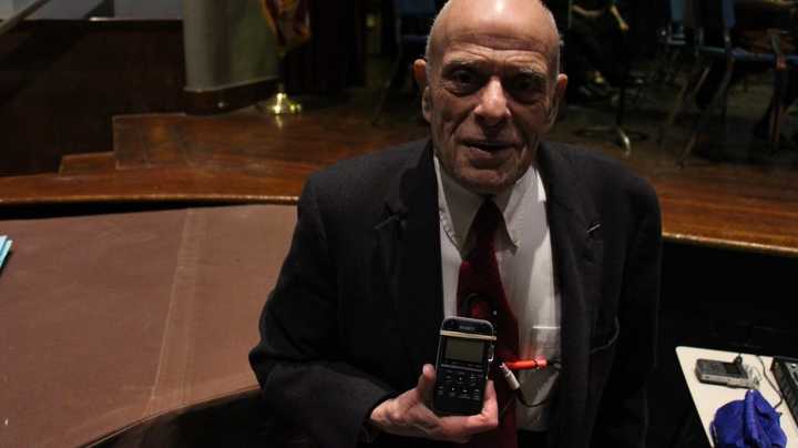 Alan Van Poznak has recorded the concerts at Tenafly Middle School for nearly 28 years. His setup can be elaborate or compact like this recording device he set up to fit in his jacket.