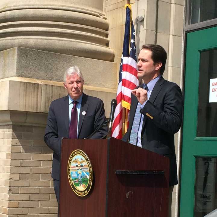 U.S. Rep. Jim Himes addresses the crowd at the 2016 L&#x27;Ambiance Plaza memorial service in Bridgeport.