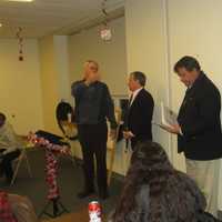 <p>Port Chester High students were congratulated by state Assemblyman Steve Otis, center, and state Sen. George Latimer, right.</p>