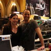 <p>Cafe Angelique Servers Tal Eyal, left, and Daniel Ben-Zeev, right.</p>