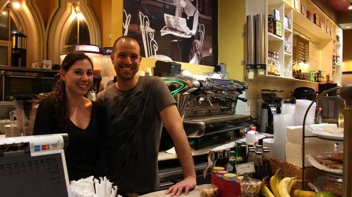 Cafe Angelique Servers Tal Eyal, left, and Daniel Ben-Zeev, right.