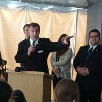 <p>Zoo Director Gregg Dancho explains the new penguin exhibition at Beardsley Park in Bridgeport.</p>