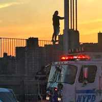 <p>The would-be jumper was perched atop a fence on the New York City side when responders arrived at daybreak Tuesday, April 11.</p>