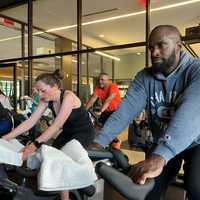 <p>BCPO members attend a spin class led by Paramus Deputy Police Chief Robert Guidetti as part of the Six Weeks of Wellness Challenge.</p>