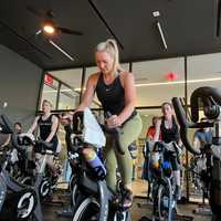 <p>BCPO members attend a spin class led by Paramus Deputy Police Chief Robert Guidetti as part of the Six Weeks of Wellness Challenge.</p>