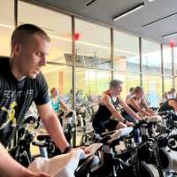 <p>BCPO members attend a spin class led by Paramus Deputy Police Chief Robert Guidetti as part of the Six Weeks of Wellness Challenge.</p>