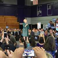 <p>Hillary Clinton speaks at a campaign rally at the University of Bridgeport on Sunday.</p>