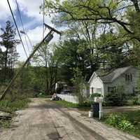 <p>Utility poles were damaged across the region including this one on Yorktown Road.</p>