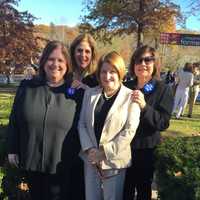 <p>Hillary Pantsuit Flashmob participants, left to right: Cheryl Goldfrach, Barbara Eisenberg, Susan Halper and Susan Berger.</p>