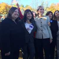 <p>&quot;I&#x27;m With Her:&quot; Hillary Pantsuit Flashmob participants in their pantsuits in Chappaqua.</p>