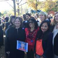 <p>&quot;I&#x27;m With Her:&quot; Hillary Pantsuit Flashmob participants in their pantsuits in Chappaqua.</p>