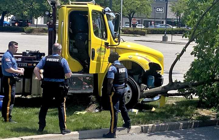 The truck hit a tree just off southbound Route 17 in Paramus on Tuesday, May 16.