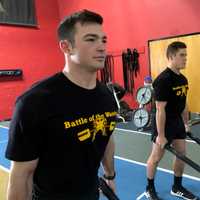 <p>Brendan Brown of Wyckoff (left) a U.S. Army cadet, organized Battle of the Warriors. He is pictured here with peer John Linden warming up.</p>