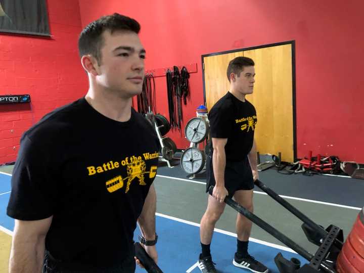 Brendan Brown of Wyckoff (left) a U.S. Army cadet, organized Battle of the Warriors. He is pictured here with peer John Linden warming up.