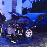 <p>A BMW sedan in the SUV's path was also severely damaged.</p>