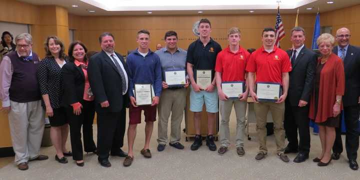 The Bergen County Board of Chosen Freeholders on Wednesday honored six high school wrestlers from Bergen County who recently won the 2015-2016 NJSIAA state wrestling championships.