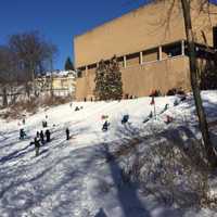 <p>Sledding at the Hackley School following Saturday's blizzard.</p>