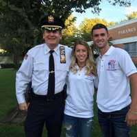 <p>Paramus Police Chief Kenneth Ehrenberg with Paramus Freedom Walk founding members Victoria Petruzzella and Vinny LaBarbiera.</p>