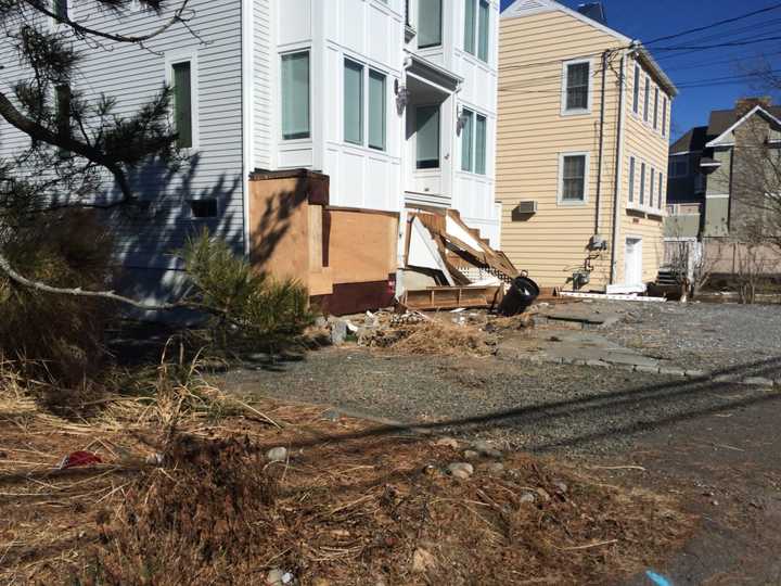 A speeding truck slammed into this home on Fairfield Beach Road, destroying its front steps Sunday night.