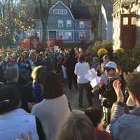 <p>Many marchers fill the downtown area for the Solidarity walk in Katonah.</p>