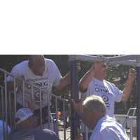 <p>Volunteers assemble the playground.</p>