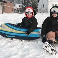 <p>The Vazquez boys of Fair Lawn break out the sleds.</p>