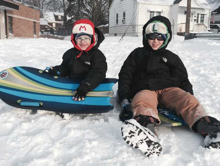 The Vazquez boys of Fair Lawn break out the sleds.