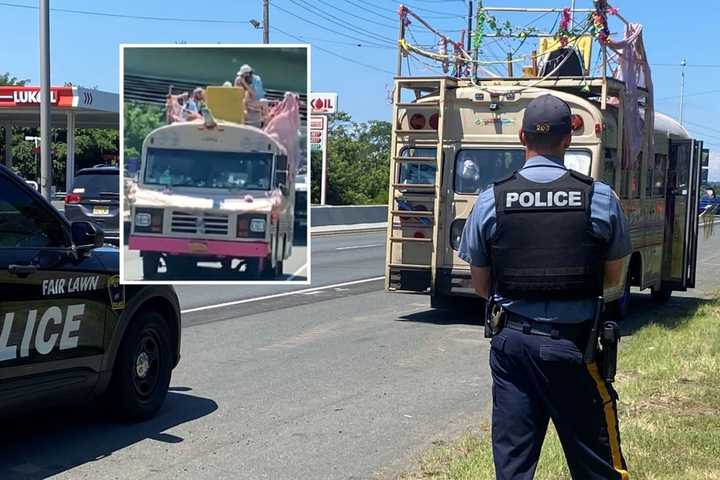 60s FLASHBACK: Rainbow-Colored Party Bus With Riders On Roof Stopped By Police On NJ Highway