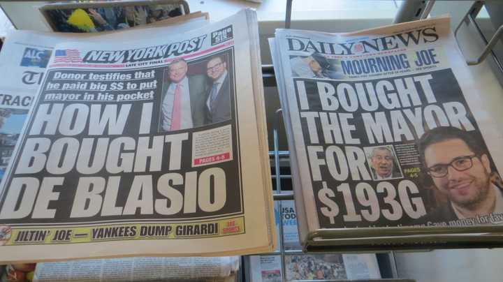 Friday&#x27;s tabloid headlines about a federal corruption probe of New York City Mayor Bill de Blasio. Sen. George Latimer, a Democrat challenging County Executive Rob Astorino, said the Republican is another target of the government bribery probe.