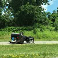 <p>Taconic State Parkway crash involving overturned car.</p>