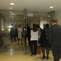 <p>Visitors enter a new sixth floor family waiting room of White Plains Hospital. Officials and staff welcomed the addition of three new floors and a renovated fourth floor at the center of the East Post Road hospital on Monday, Nov. 20.</p>