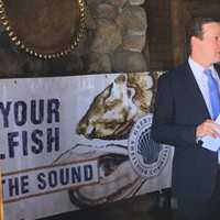 <p>U.S. Sen. Chris Murphy speaks Thursday about Long Island Sound at the Bruce Museum Seaside Center at Greenwich Point Park.</p>