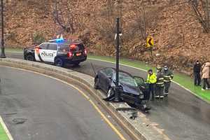 Sedan Slams Into Lamp Post Near Ridgewood Train Station