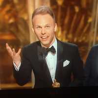 <p>Justin Paul, left, with Benj Pasek, at the 2017 Oscars.</p>