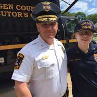 <p>Fair Lawn Police Chief Glen Cauwels with Natalia Cudzilo, 15. The highlight of her day was locking up her sisters. Don&#x27;t worry... she let them out.</p>