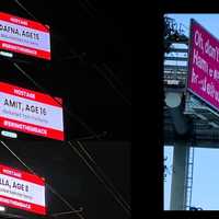 <p>A series of new messages flashed on the screen Tuesday night with photos of &quot;abducted&quot; young hostages and the hashtag #bringthemback.</p>