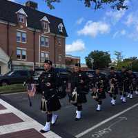 <p>A bagpipe band prepares for the funeral Mass  for Danbury Police Sgt. Drew Carlson.</p>