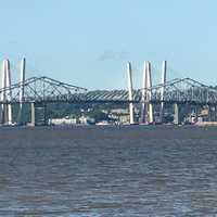 <p>Work on dismantling the old Tappan Zee Bridge continues adjacent to the new bridge.</p>