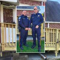 <p>Officers Lorenzo Migale and Todd Accomando -- and Karl Eder -- with the fruits of the Bergen County Sheriff&#x27;s Freedom Accessible Ramp Program.</p>