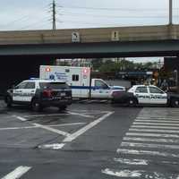 <p>An ambulance is at the scene of a Stamford crash. It was not clear whether there were any injuries.</p>