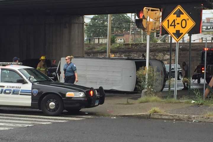 Van Rollover Blocks Atlantic Street & North State In Stamford