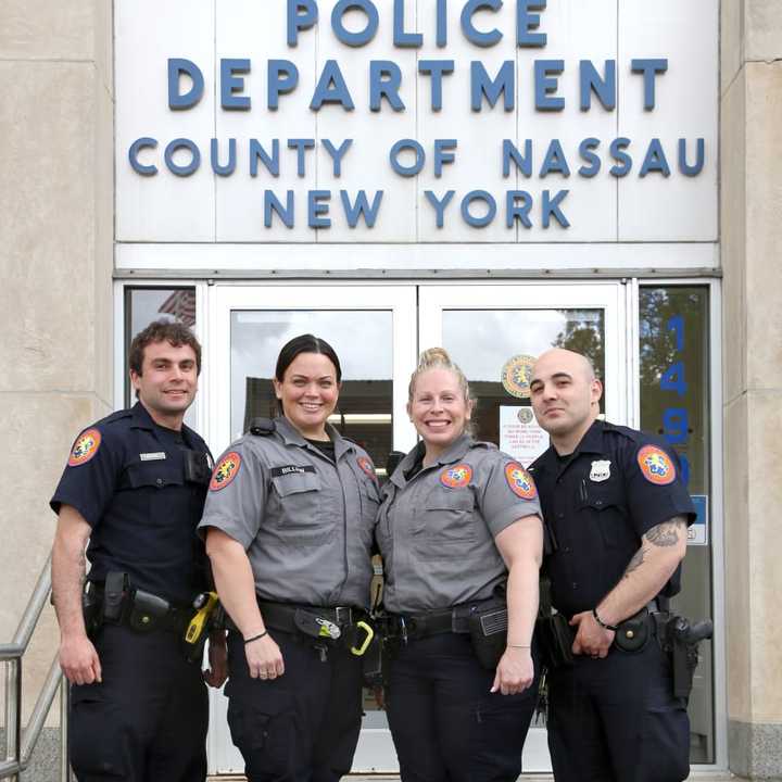 The NCPD officers and medics who helped deliver the baby, from left to right: Officer Joseph Tuffarelli, Police Medic Katlyn Billian, Police Medic Valerie Seidel, and Officer Chris Makastchian.