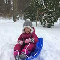 <p>Emma Sabloff of Woodcliff Lake goes sledding.</p>