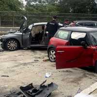 <p>The MINI Cooper and Nissan Sentra were both severely damaged in the crash on Wyckoff Avenue near Harrison Avenue in Waldwick on Tuesday, July 25.</p>