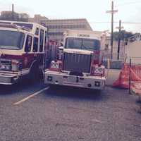<p>The fire engine on the right will soon be painted a shiny pink.</p>
