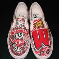 <p>College-themed sneakers by New Rochelle art student Rebecca Feldman.</p>