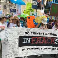 <p>Bergen environmental activists in Philadelphia Sunday afternoon.</p>